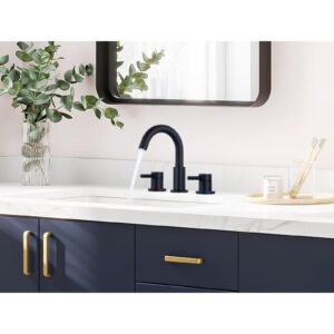 KZH Matte Black Bathroom Faucet 3 Hole, 8 inch Widespread Bathroom Faucet with Pop Up Drain, Bathroom Sink Faucet with 360° Swivel Spout, 2 Handle Vanity Faucet with Water Supply Hoses