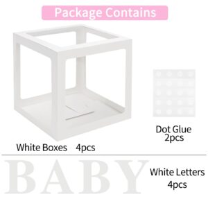 RUBFAC Baby Boxes with Letters for Baby Shower White Clear Block Box Transparent Balloon Boxes Birthday Party Decoration Gender Reveal Gift Box