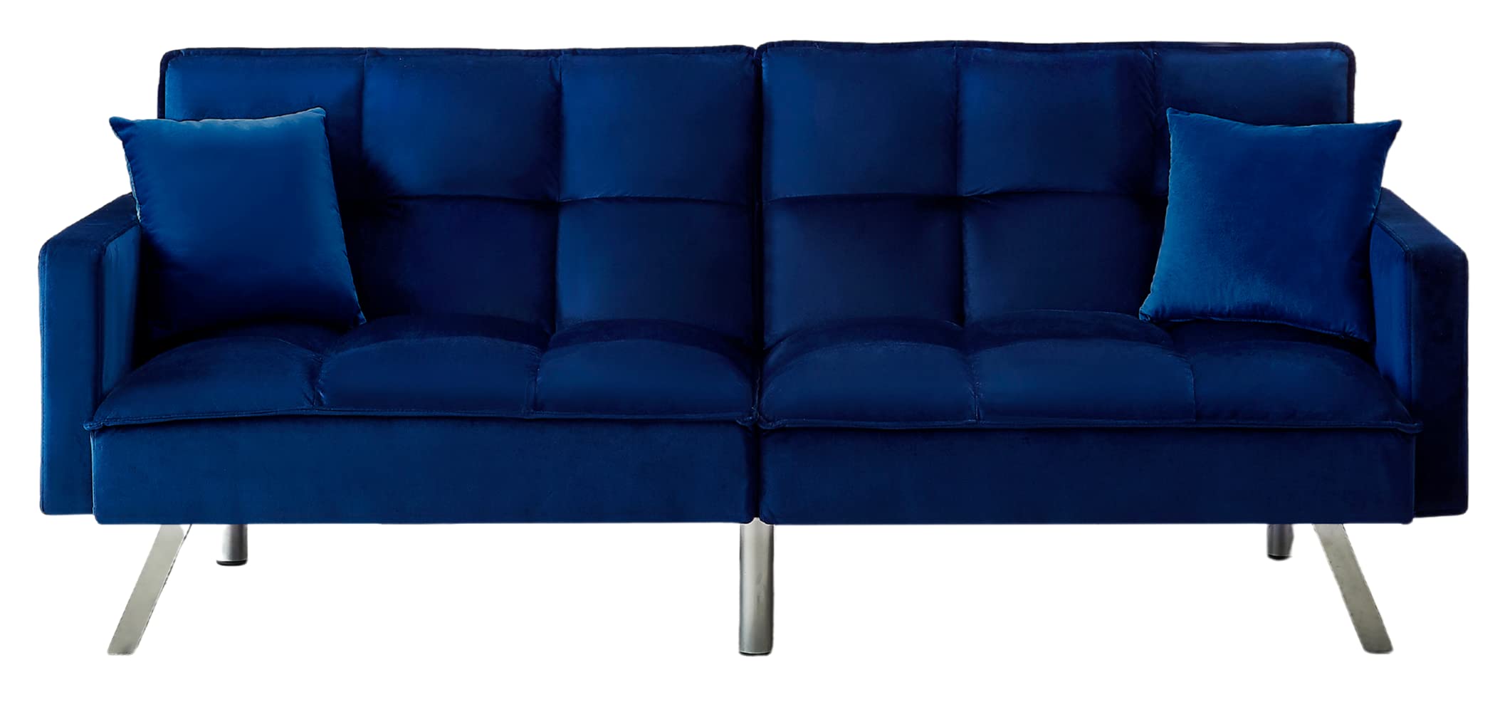 Legend Vansen 80'' Velvet Love seat Convertible Futon Two Pillows, Sleeper Couch with 3 Adjustable Backrests Sofa Bed, Large Sleeping Area Sofabed, Blue