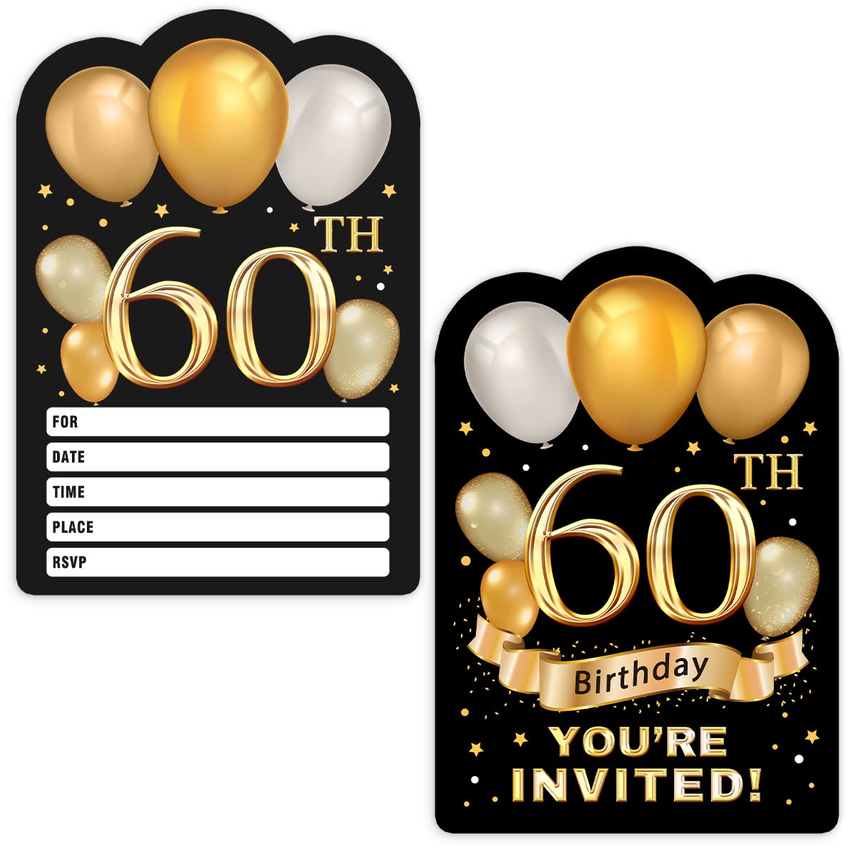 Simimi art 30 Gold Glitter 60th Birthday Party Invitations cards with Envelopes