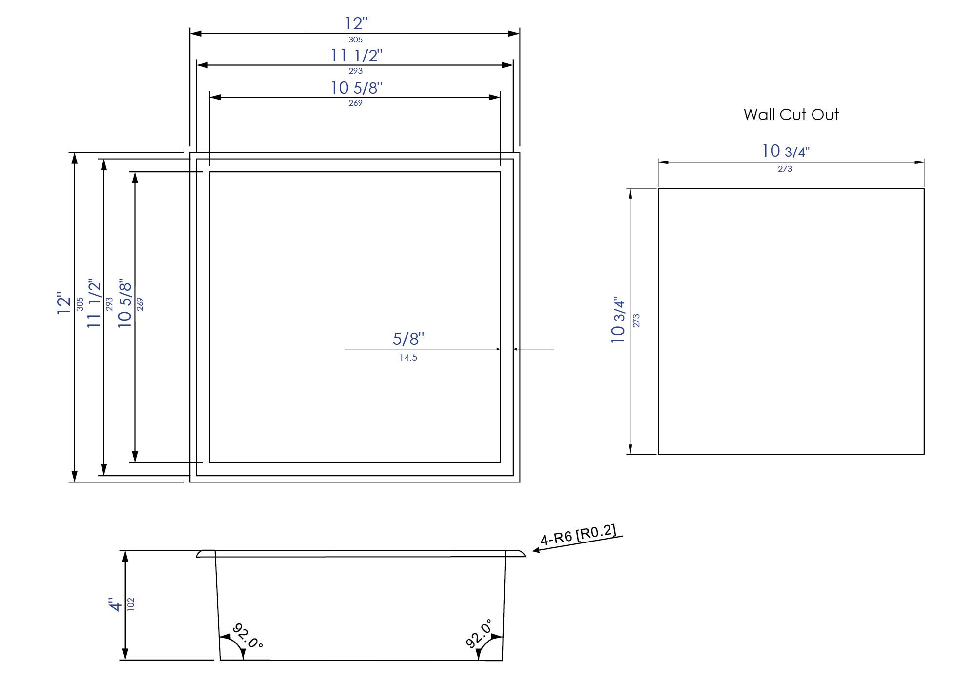 ALFI brand ABNP1212-BG Shower Niche, Brushed Gold 12 x 12 x 4