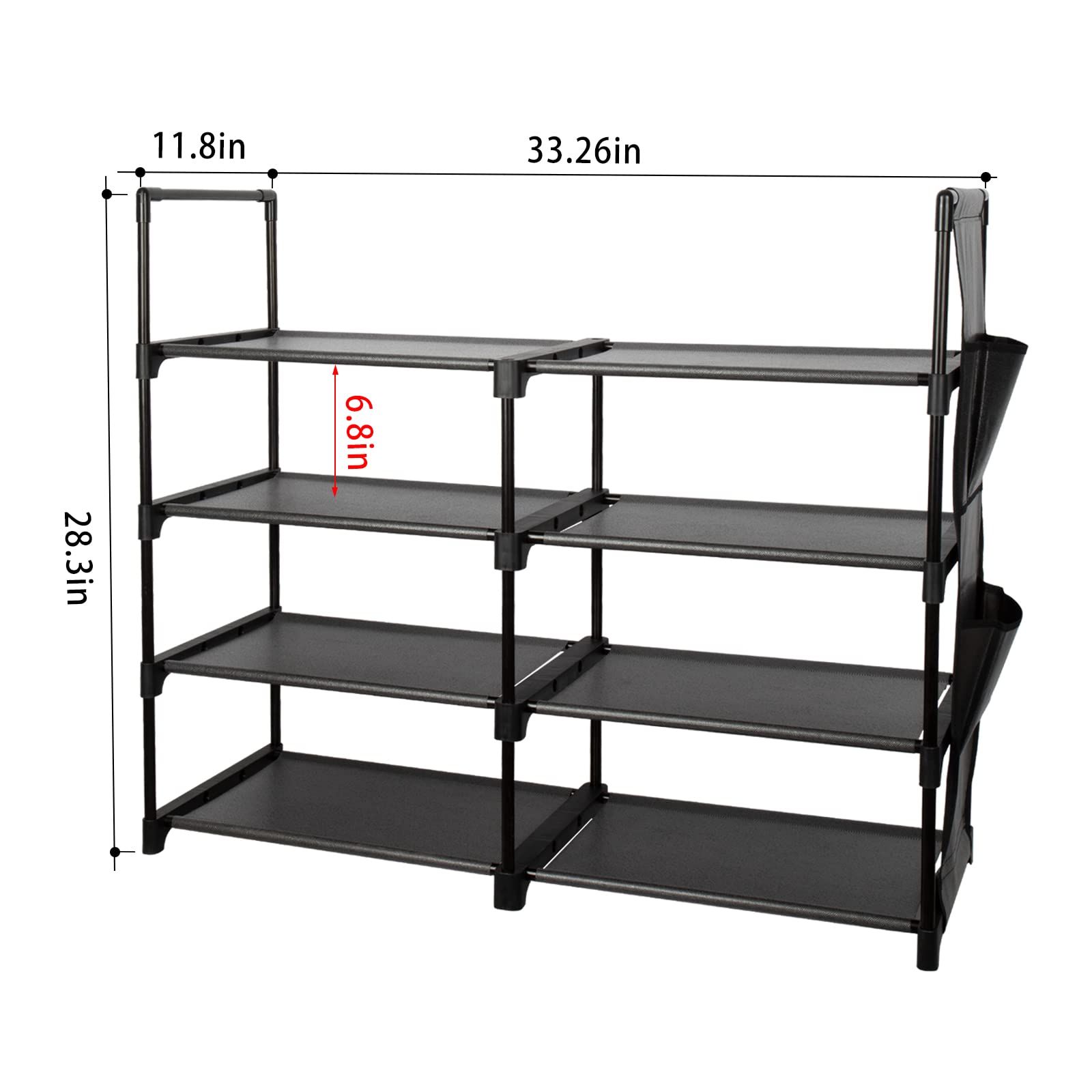 HeFSRi 4 Tier Shoe Rack, 16-20 Pairs Narrow Expandable & Stackable Shoe Storage Organizer, Sturdy Vertical Shoe Shelf for Closet, Entryway, Garage, College Dorm and Bedroom (Black)