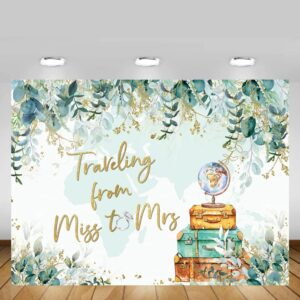 MEHOFOND Miss to Mrs Backdrop Bridal Shower Traveling from Miss to Mrs Banner Greenery Eucalyptus Leaves Adventure Awaits Wedding Supplies Travel Photography Background 7x5ft