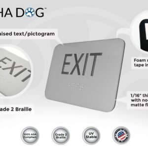 ALPHA DOG ADA SIGNS - Braille Exit Sign for Business, 3x5 Inch, ADA Compliant, ADA Exit Sign with Braille, Indoor or Outdoor, Easy Installation, Made in the USA, Brushed Exit Sign