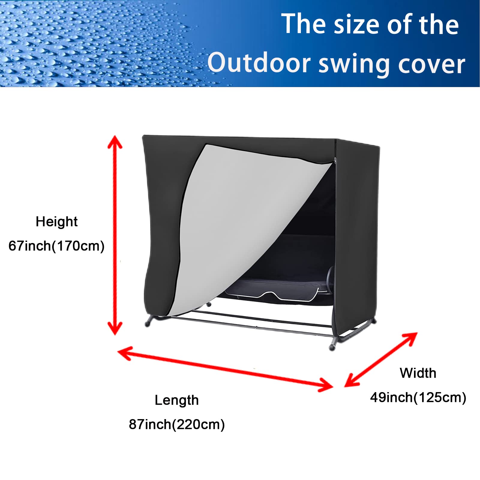 Schleuder Outdoor Swing Cover, Porch Swing Cover Waterproof, Patio Swing Covers with Double Zipper, Swing Covers for Outdoor Furniture 420D Oxford Fabric - Black (87 * 49 * 67inch)