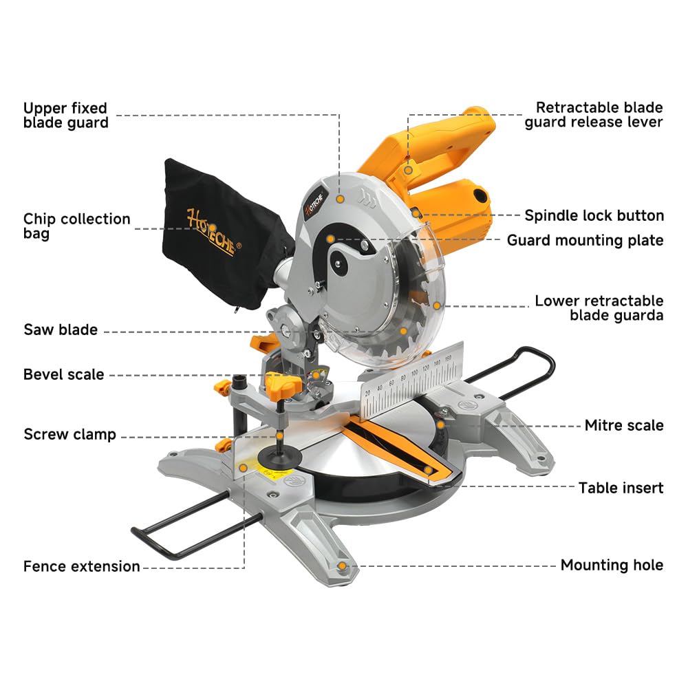 Hoteche Miter Saw 8-1/4-Inch Table Saw 11-Amp Single Bevel Compound Saw Chop Wood Circular Saw with Saw Blade