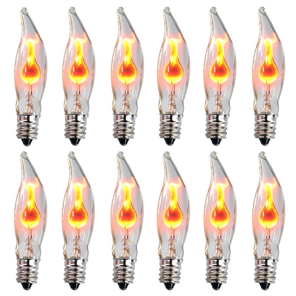 haraqi 12 Pack Flame Flicker Light Bulbs,Flame Light Incandescent Bulbs,Flickering Flame Shaped E12 Base 3 Watt 120V Bulbs for String Light