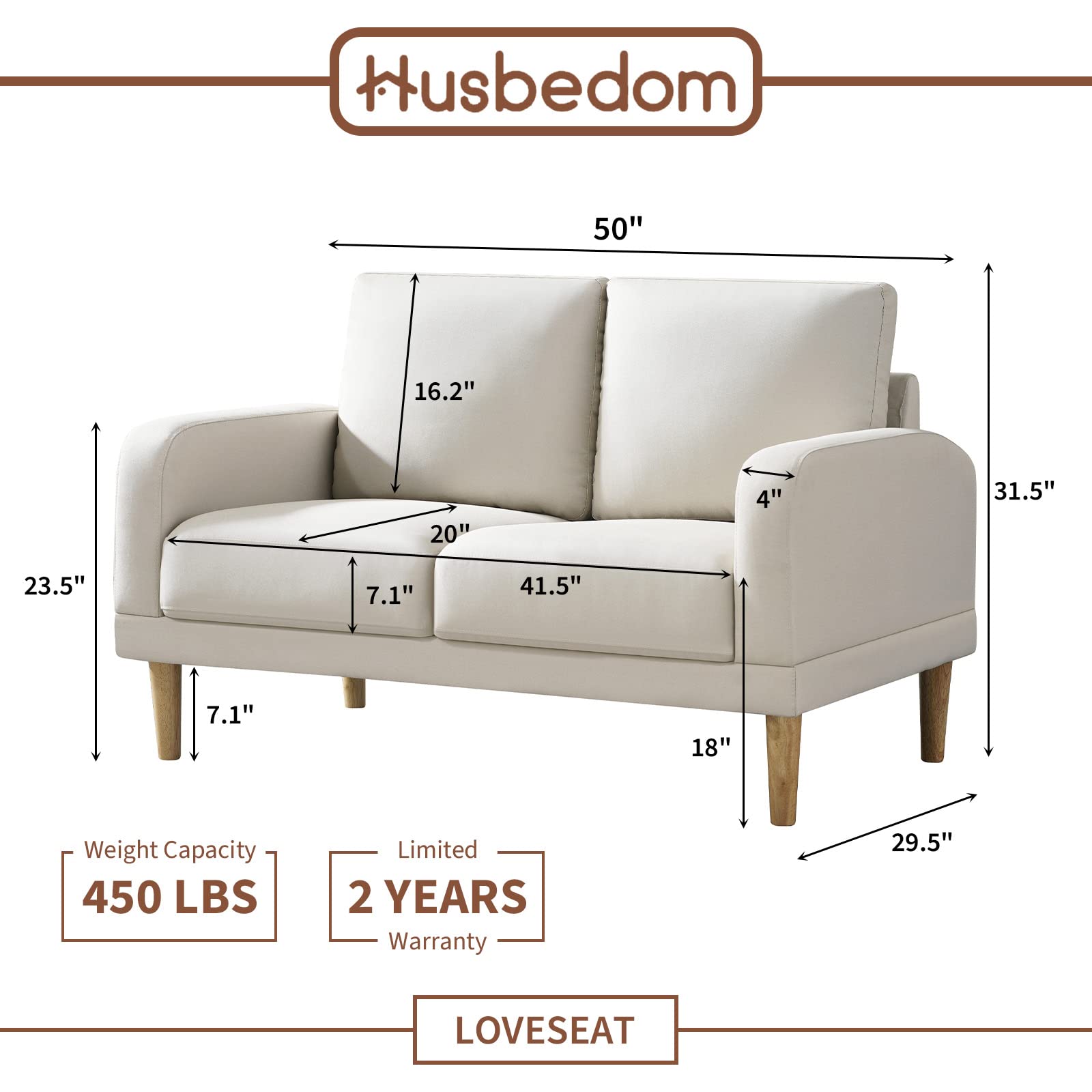 Husbedom 50"(W) Loveseat, Small Couches for Small Spaces, Mini Love Seat Sofa Furniture for Living Room, Bedroom, Beige