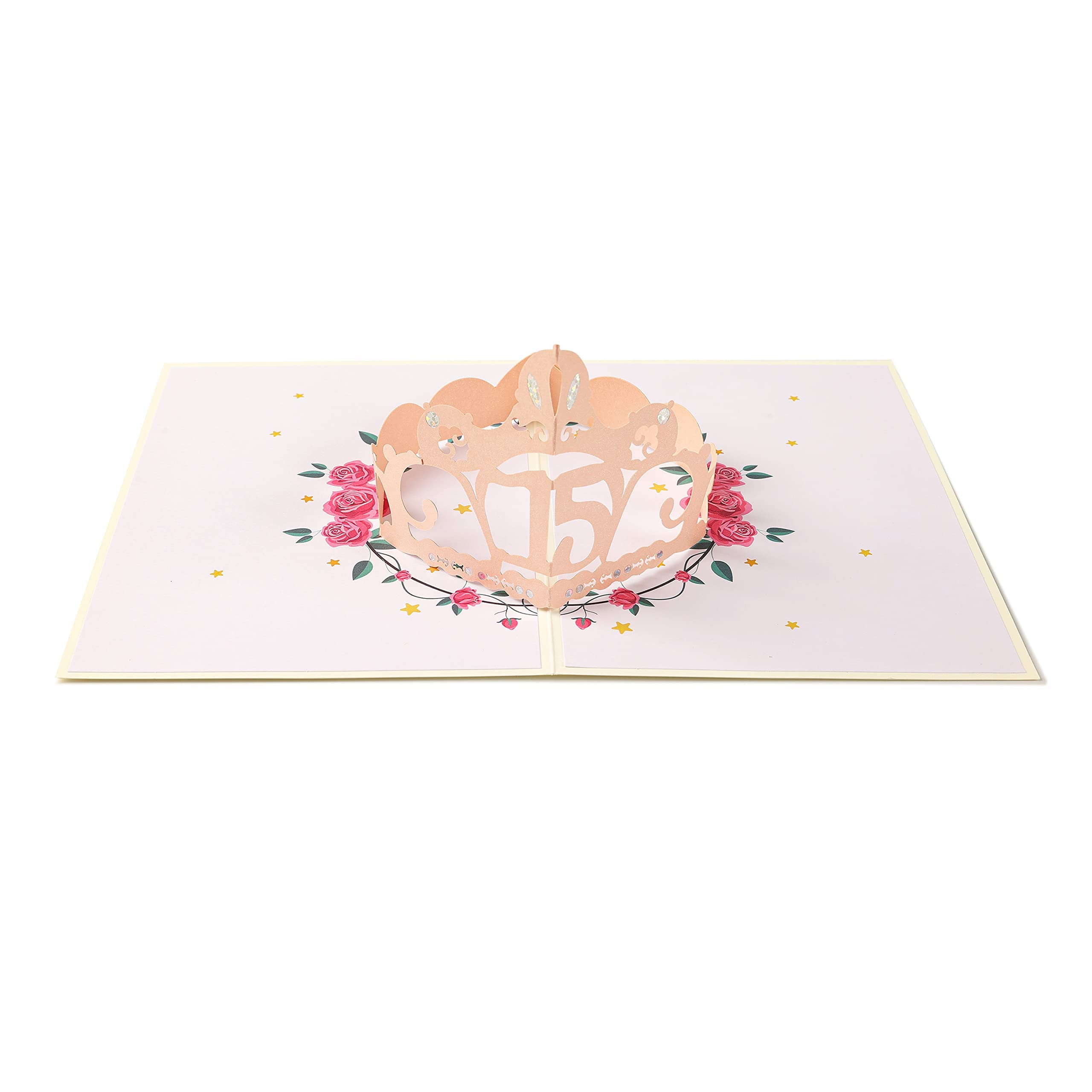 Ilce Cards Quinceanera Card - Happy 15th Birthday Card - Tarjetas Para 15 Años - Elegant Pop Up Crown Design