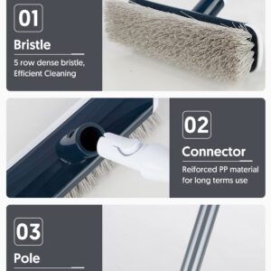 Scrub Brush Floor Brush with Long Handle, Deck Brush Floor Scrubber 2 in 1 Scrape Brush Stiff Bristle Shower Brush Scrubbing Brush Cleaning Brush for Bathroom, Kitchen, Tub, Carpet, Grout, Tile