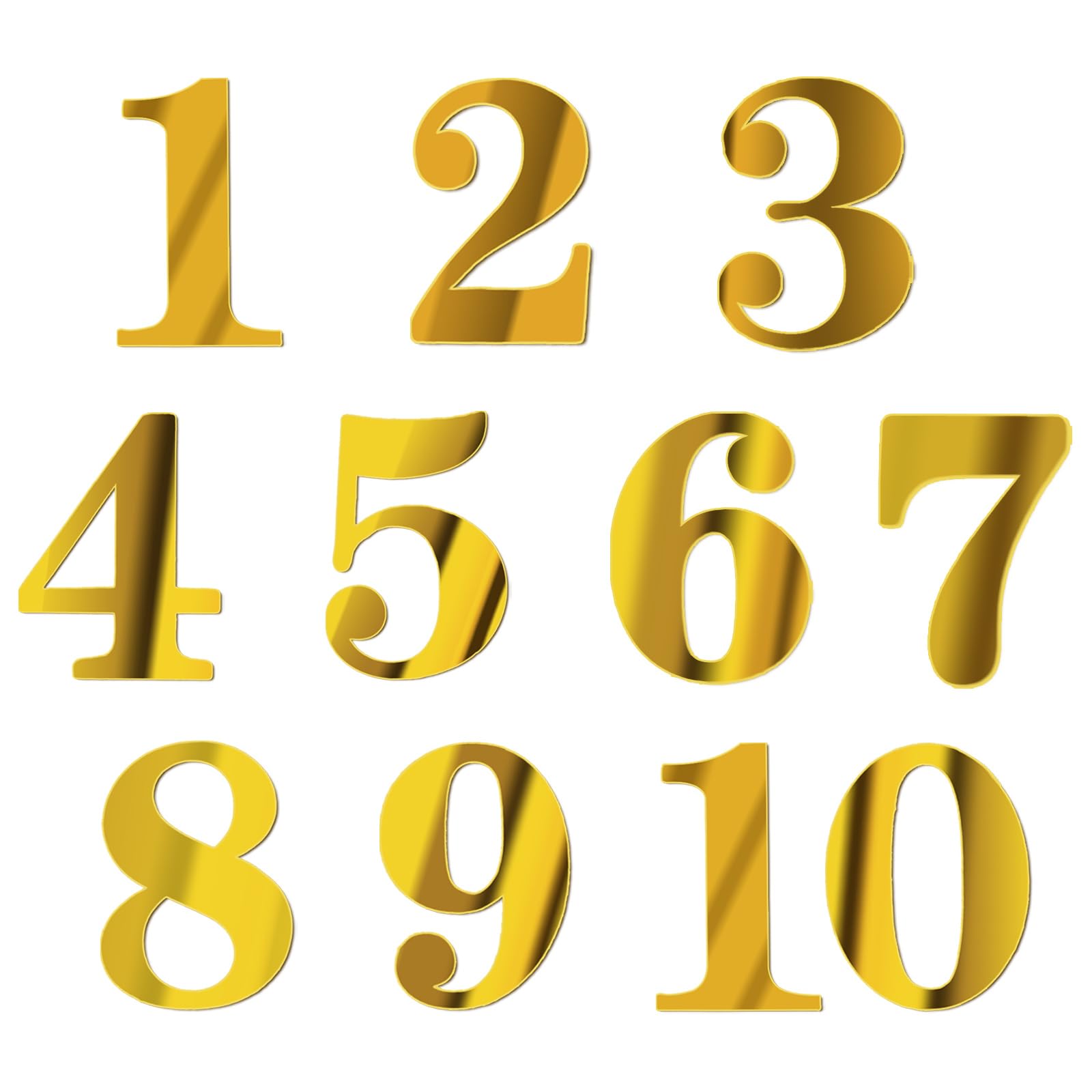 Honbay 1-10 Numbers Birthday Cake Decoratons Mirrored Acrylic Number Cake Toppers Self-Adhensive Table Number Room Number Cabinet Door Number Sticker for Wedding Anniversary Birthday Party Supplies