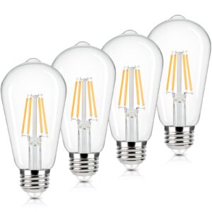 brightever 4-pack vintage led edison bulbs 60w equivalent, 6w st58 2700k warm white antique led filament bulbs, e26 medium base, clear glass style for home and commercial, non-dimmable