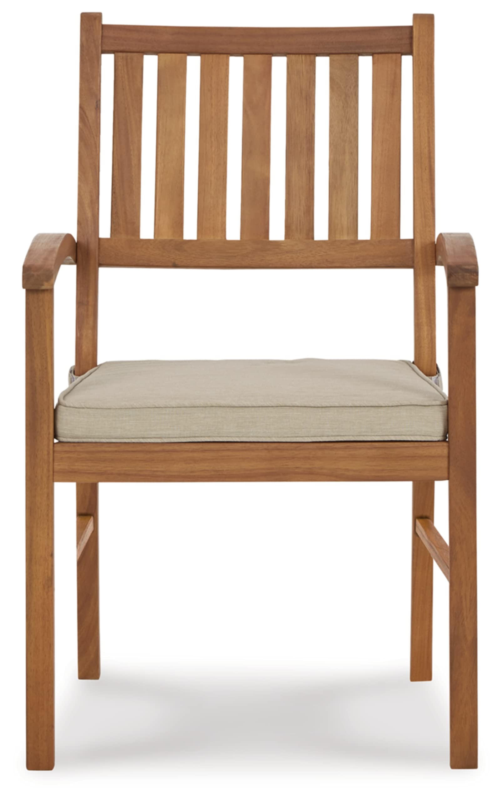 Signature Design by Ashley Janiyah Outdoor Acacia Wood Arm Chair & Cushion Set, 2 Count, Light Brown