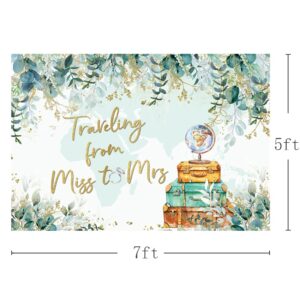 MEHOFOND Miss to Mrs Backdrop Bridal Shower Traveling from Miss to Mrs Banner Greenery Eucalyptus Leaves Adventure Awaits Wedding Supplies Travel Photography Background 7x5ft