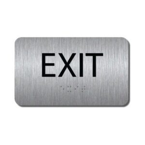 alpha dog ada signs - braille exit sign for business, 3x5 inch, ada compliant, ada exit sign with braille, indoor or outdoor, easy installation, made in the usa, brushed exit sign