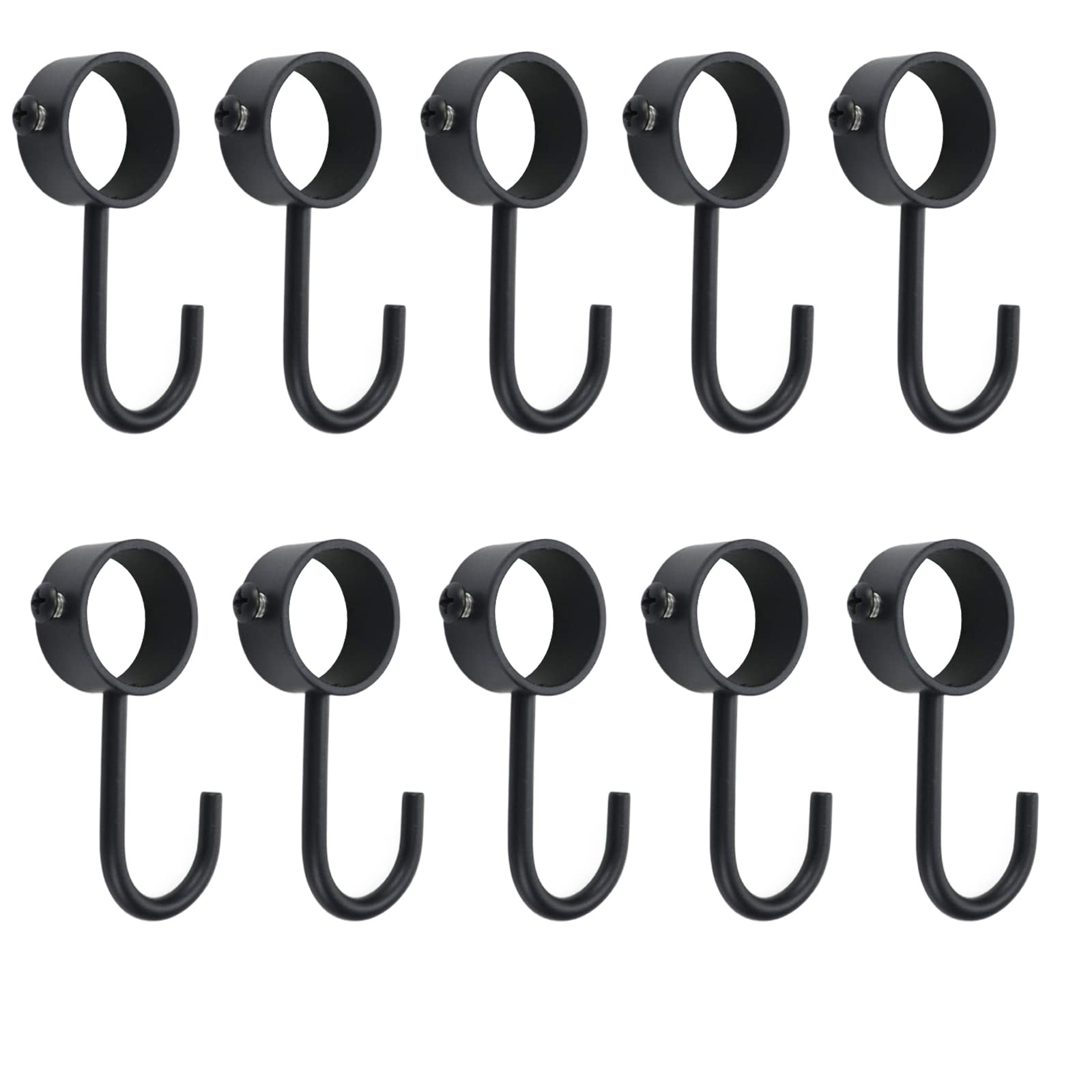 Rannb Pipe Rod Hooks Fit 1" Dia Rod Closet Rod Hooks Black Tube Rod Hooks for Wardrobe - 10pcs