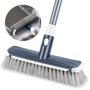 scrub brush floor brush with long handle, deck brush floor scrubber 2 in 1 scrape brush stiff bristle shower brush scrubbing brush cleaning brush for bathroom, kitchen, tub, carpet, grout, tile