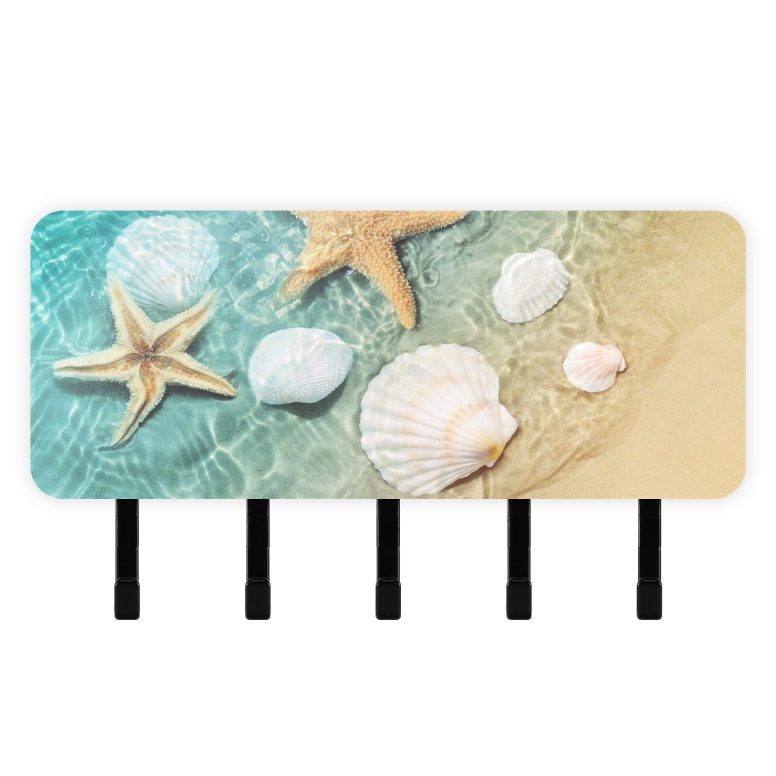 Sletend Ocean Beach Acrylic Key Holder, Wall-Mounted 5 Hooks Storage, Non-Marking Stickers Included, Modern Design for Entryway, Kitchen, Bathroom Decor