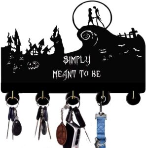 qianzhou-uk christmas halloween nightmare decor key holder wall mounted hooks for decorative with 5 black metal organizer rack hanger entryway, front door, hallway, 12x8.2inches (b)