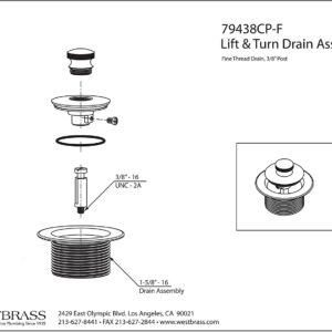 Westbrass 79438CP-F-20 1-1/4" NPSM (1-5/8"-16 UNC-2A) Fine Thread Twist & Close Bathtub Drain Plug, Polished Chrome (20-Pack)