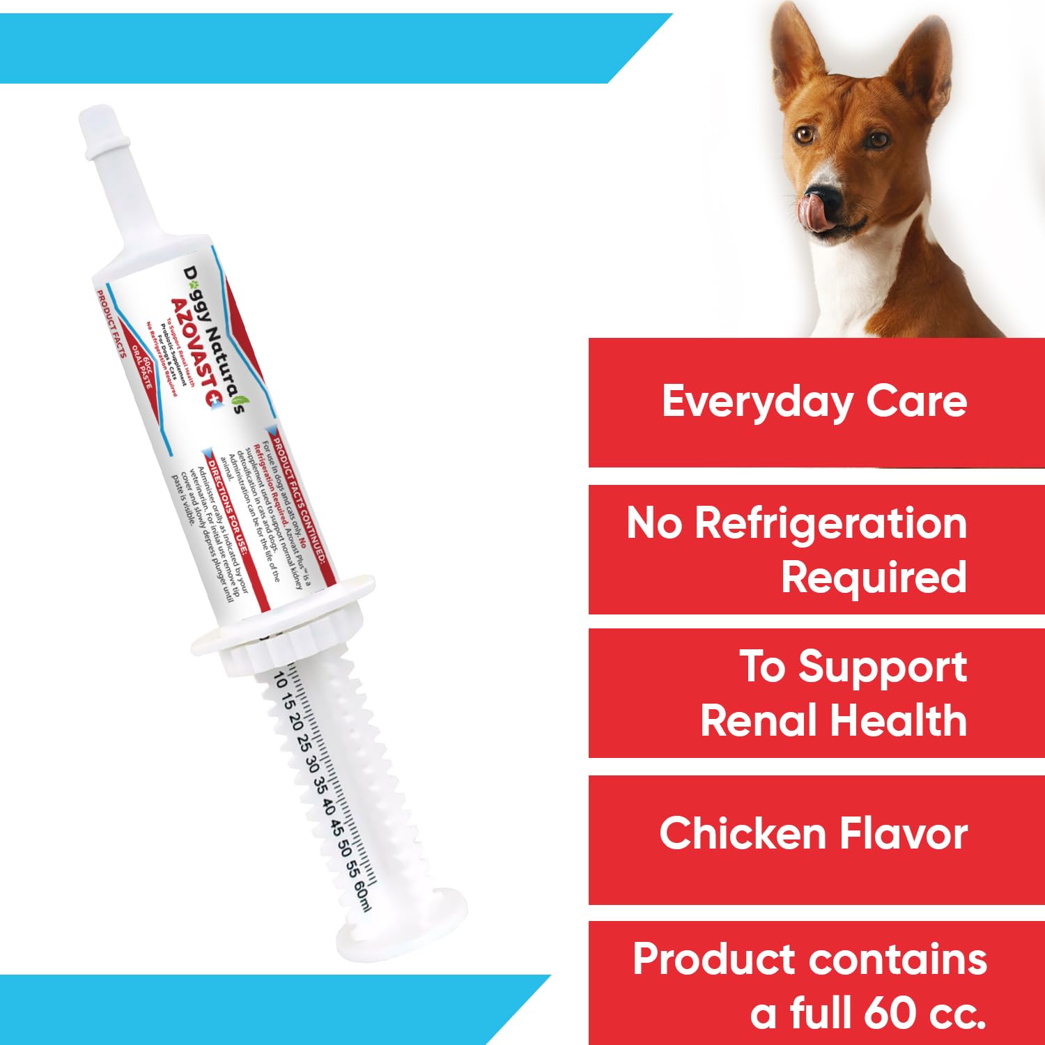 Azovast Plus Kidney Health Supplement for Dogs & Cats, Oral Paste (60 cc) - NO Refrigeration Required - Help Support Kidney Function & Manage Renal Toxins Chicken Flavor (Made in U.S.A(60cc)