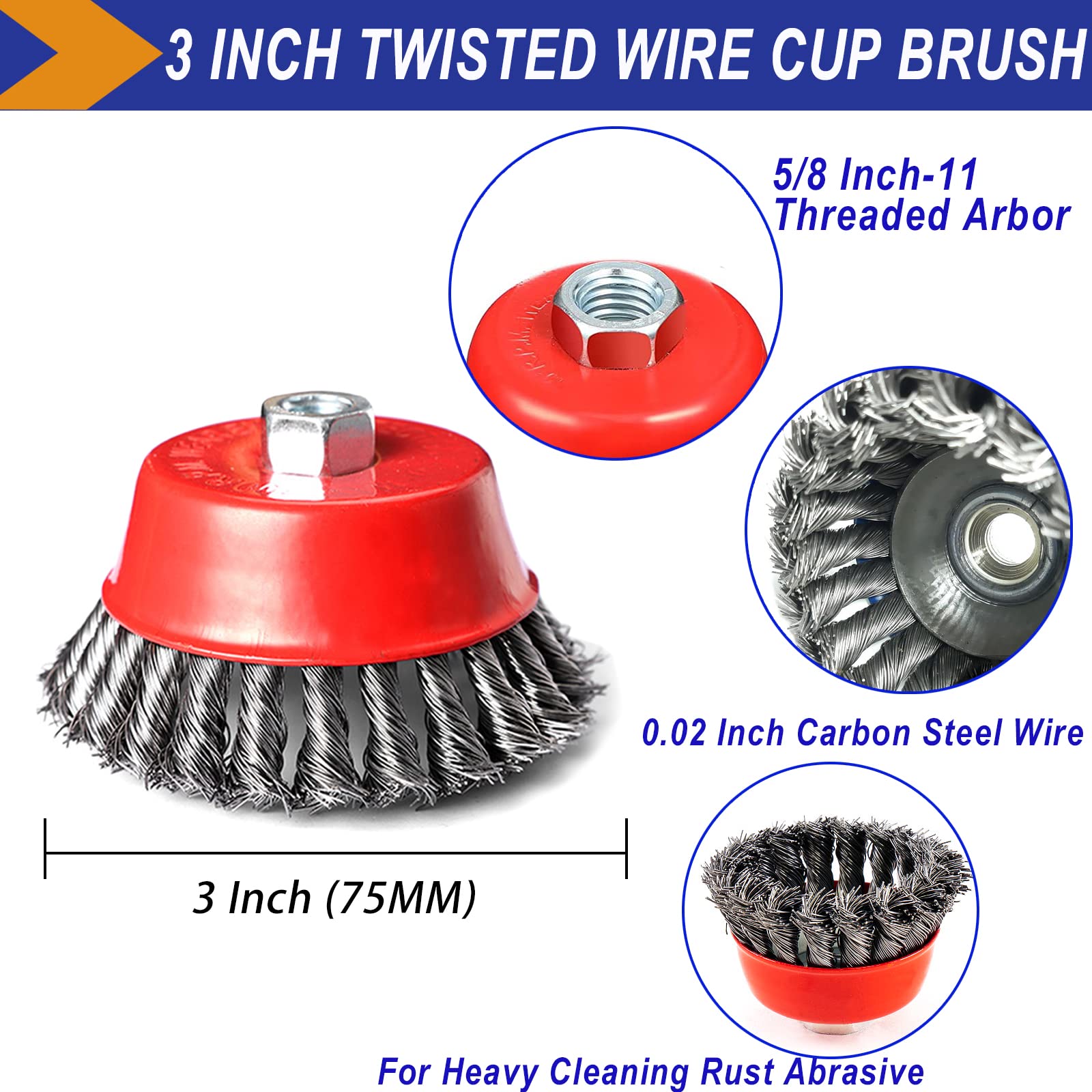 4 Inch Wire Wheel Brush Set for Grinder, DaduoRi 6 Pack Wire Wheels for 4 1/2 Angle Grinder, 5/8 Inch-11 Threaded Arbor-Coarse Crimped Twisted Knotted Cup Brush,Heavy Cleaning Rust Stripping Abrasive