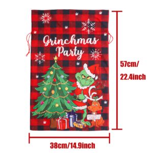 Adurself 2PCS Christmas Santa Sack Large Red and Black Buffalo Plaid Christmas Canvas Gift Bag 22.4 x 15 In Reusable Xmas Santa Drawstring Gift Bag for Package Storage Christmas Party Supplies Favors