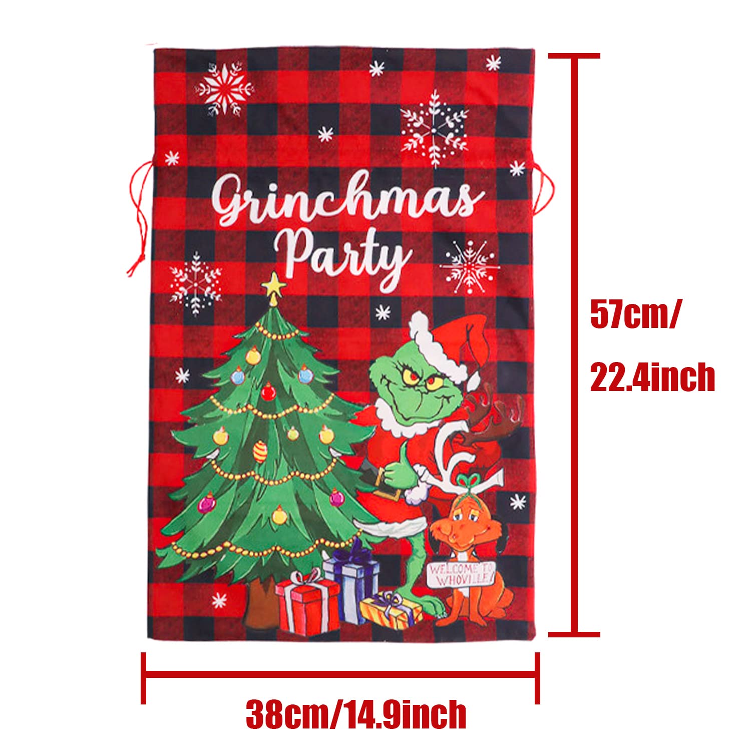 Adurself 2PCS Christmas Santa Sack Large Red and Black Buffalo Plaid Christmas Canvas Gift Bag 22.4 x 15 In Reusable Xmas Santa Drawstring Gift Bag for Package Storage Christmas Party Supplies Favors