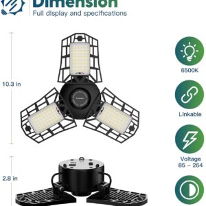 ANYPOWK Plug in Linkable LED Garage Light with ON/Off Switch - 6000 Lumen 6500K Daylight 60W, Three Leaf Led Garage Ceiling Lights, Pack of 2