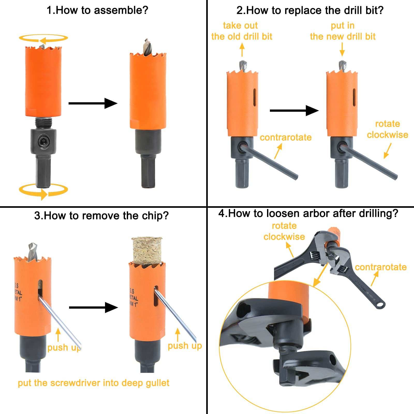 VIKITON Hole Saw Kit for Metal and Wood Plastic Project, Hole Saw Set with Case, 7/8 in to 2-1/2 in, Bi-Metal Hole Cutter with Flat and Smooth Cutting Drilling Edge, Fast Chip Removal