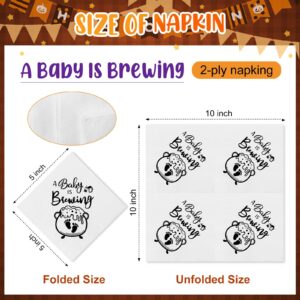 100 Pcs Halloween Baby Shower Napkins, A Baby Is Brewing Baby Shower Decorations Halloween Baby Shower Napkins Gender Reveal Party Decorations, 5 x 5 Inches