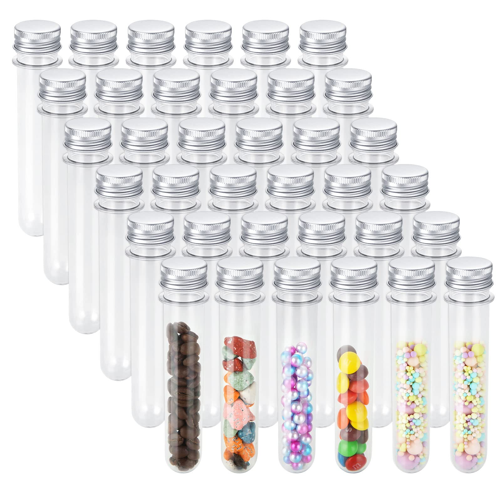 EATHEATY 60 Pack Plastic Test Tubes with Screw Caps, 45ML Clear Bath Salt Tubes Gumball Candy Tubes with Caps, Tube Container Vials for Scientific Experiments, Party Favors, Candy Storage (140x25mm)