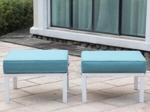 green4ever 2 pieces patio furniture outdoor ottomans, all-weather aluminum outdoor footstool footrest small seat with cushions for garden yard deck poolside, white