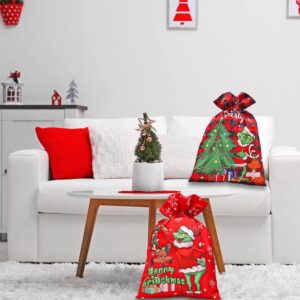 Adurself 2PCS Christmas Santa Sack Large Red and Black Buffalo Plaid Christmas Canvas Gift Bag 22.4 x 15 In Reusable Xmas Santa Drawstring Gift Bag for Package Storage Christmas Party Supplies Favors