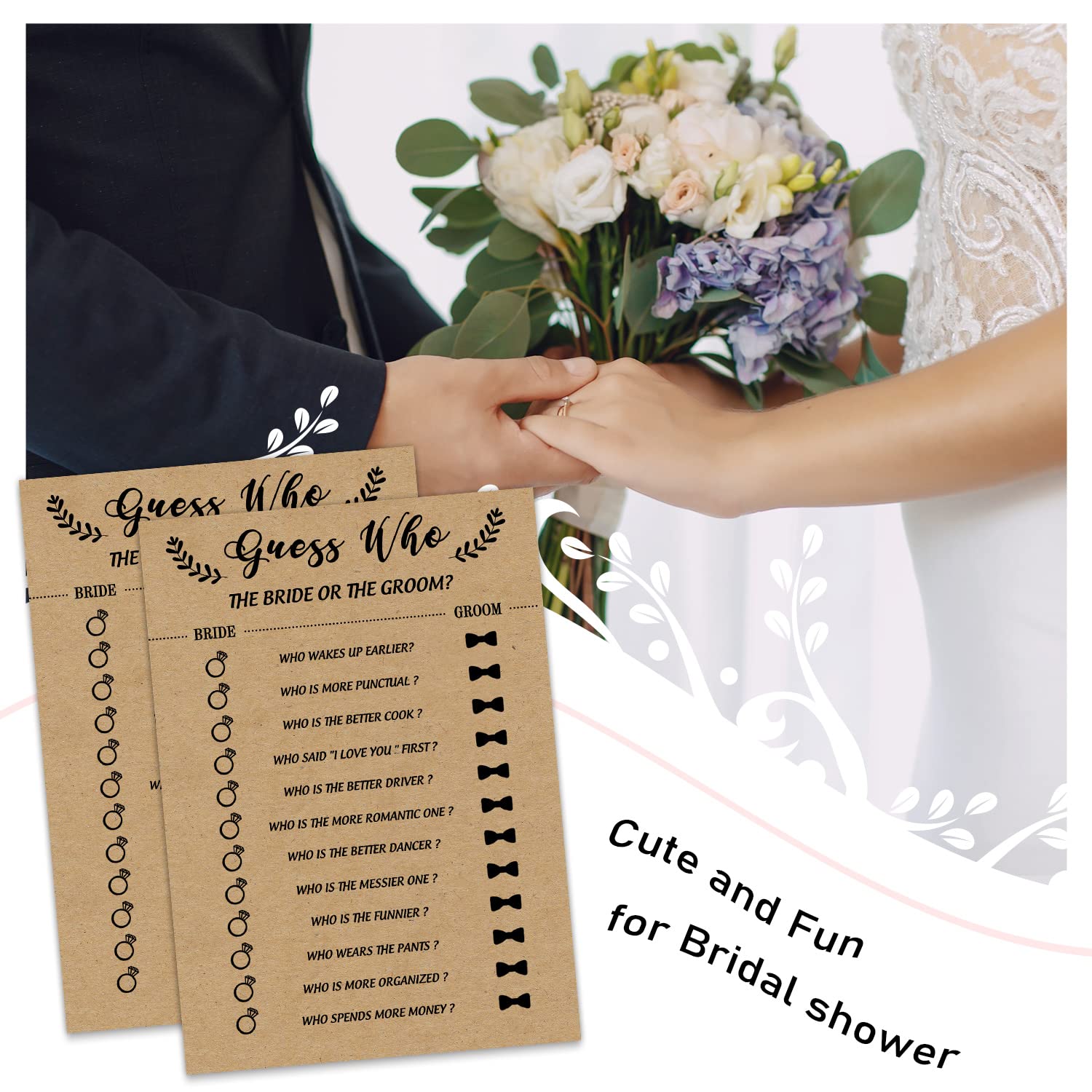 Bridal Shower Game, Guess Who the Bride or Groom Game Cards for Wedding, 30 Wedding Bridal Shower Party Game Cards Ideas for Couple-to-Be, Who Knows the Bride and Groom Fun Activities Card Game