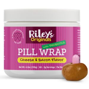 riley's pill wrap for dogs with probiotics - delicious cheese & bacon flavored pill paste for dogs - wrap pills, capsules, tablets in a pocket or pouch to mask the taste & make pill time easy - 4.2 oz