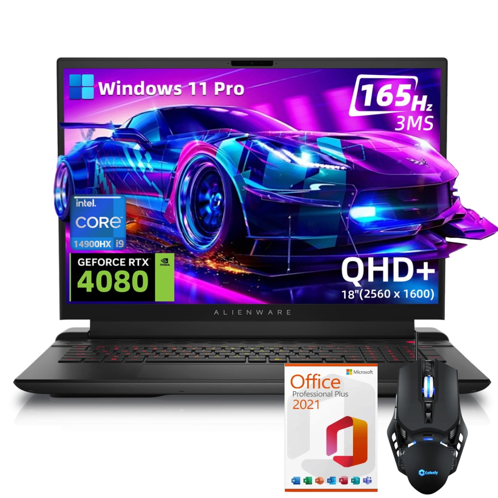 Alienware M18 R2 Gaming Laptop - 18" QHD+ 165Hz 3ms Display, Intel 24-Core i9-14900HX, 64GB DDR5, 4TB SSD, NVIDIA GeForce RTX 4080, Windows 11 Pro, w/cefesfy Accessories