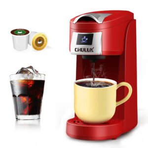 chulux single serve coffee maker, red single cup coffee machine for k cup & ground coffee, 5 to 12oz brew sizes in mins for home, office, travel, kitchen