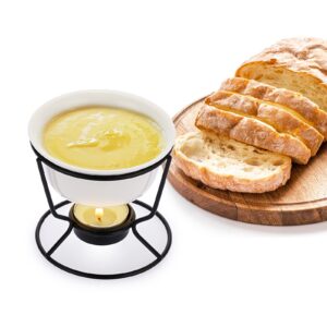 BSTKEY Ceramic Butter Warmer Set, Fondue Pot Melting Pot Set, Melt Hot Pot Round Bowl Set For Cheese Chocolate Butter Caramel, with 2 Dipping Forks