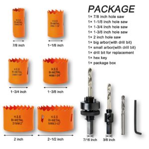 VIKITON Hole Saw Kit for Metal and Wood Plastic Project, Hole Saw Set with Case, 7/8 in to 2-1/2 in, Bi-Metal Hole Cutter with Flat and Smooth Cutting Drilling Edge, Fast Chip Removal