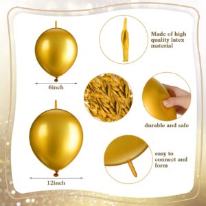 Leitee 160 Pcs Link Balloon 12 Inch 6 Inch Linking Balloons Quick Linkable Needle Tail Latex Balloons for Christmas Birthday Happy New Year Party Wedding Graduation Arch Decors (Metallic Gold)