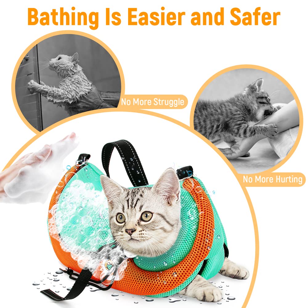 AWOOF Cat Grooming Bag Adjustable Cat Bathing Bag Anti Scratch Bite Restraint Bag Cat Sling Bag Durable Mesh Cat Shower Bag for Small Medium Large Cats Nail Trimming Ear Cleaning Medicine Taking