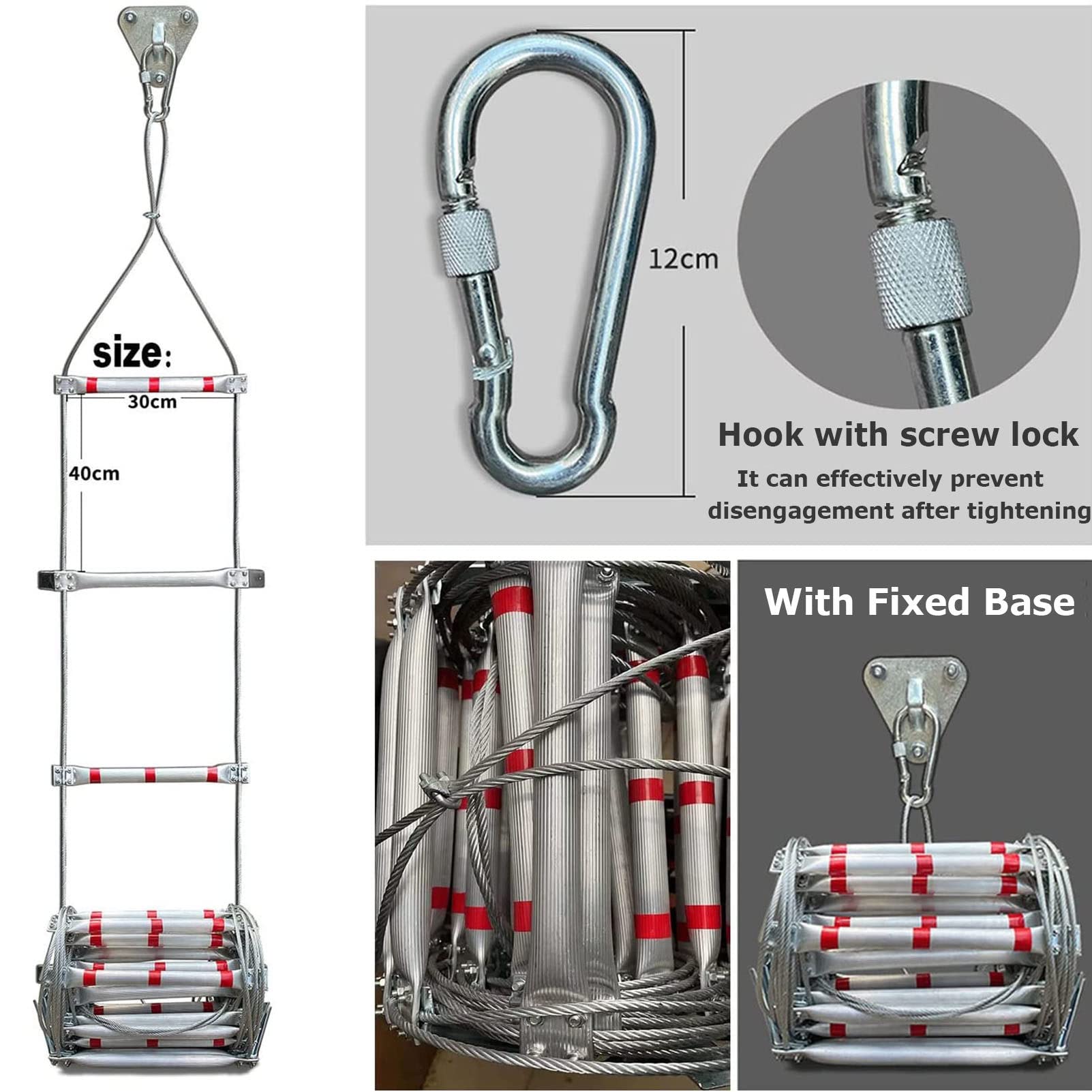 Emergency Fire Escape Rope Ladder 10-98ft with Safety Cord, Rescue Ladder, Antislip Climbing Escape Ladder for Quick Use in The Fire,98FT/30M