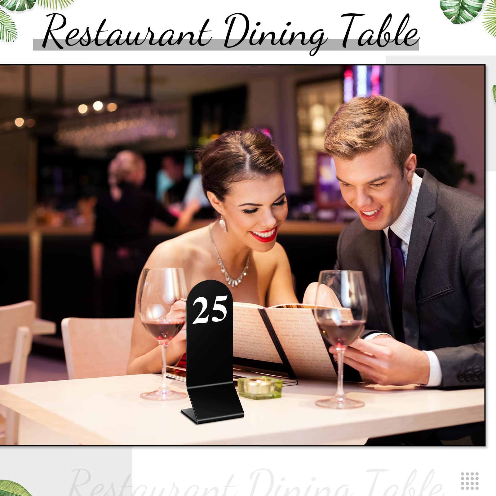 25 Pieces Table Numbers 1-25 Acrylic Tent Table Numbers Acrylic Double Sided Number Cards Black Tent Table Numbers Cards Restaurant Wedding Table Number for Restaurant Cafes Banquets, 2.36 x 6.3 Inch