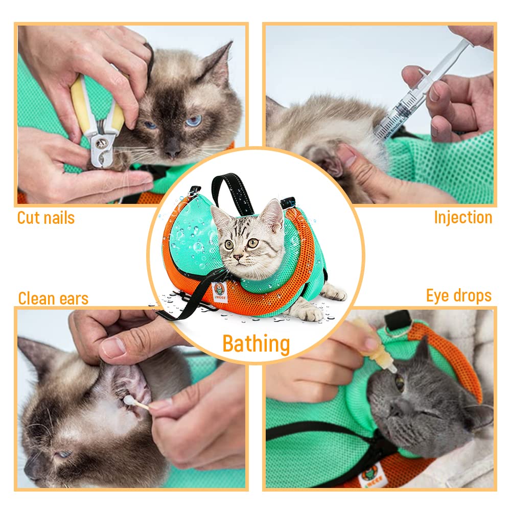 AWOOF Cat Grooming Bag Adjustable Cat Bathing Bag Anti Scratch Bite Restraint Bag Cat Sling Bag Durable Mesh Cat Shower Bag for Small Medium Large Cats Nail Trimming Ear Cleaning Medicine Taking