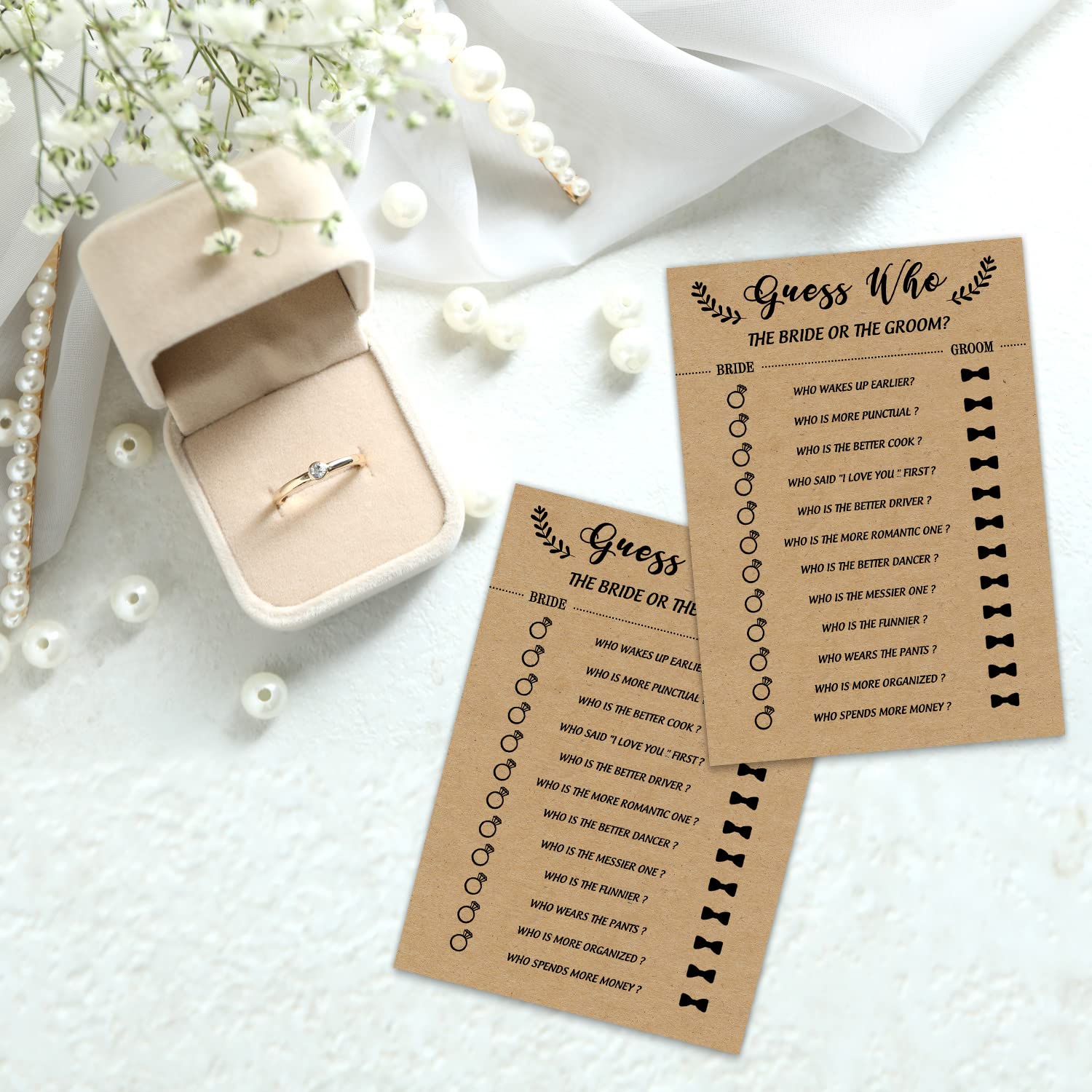 Bridal Shower Game, Guess Who the Bride or Groom Game Cards for Wedding, 30 Wedding Bridal Shower Party Game Cards Ideas for Couple-to-Be, Who Knows the Bride and Groom Fun Activities Card Game