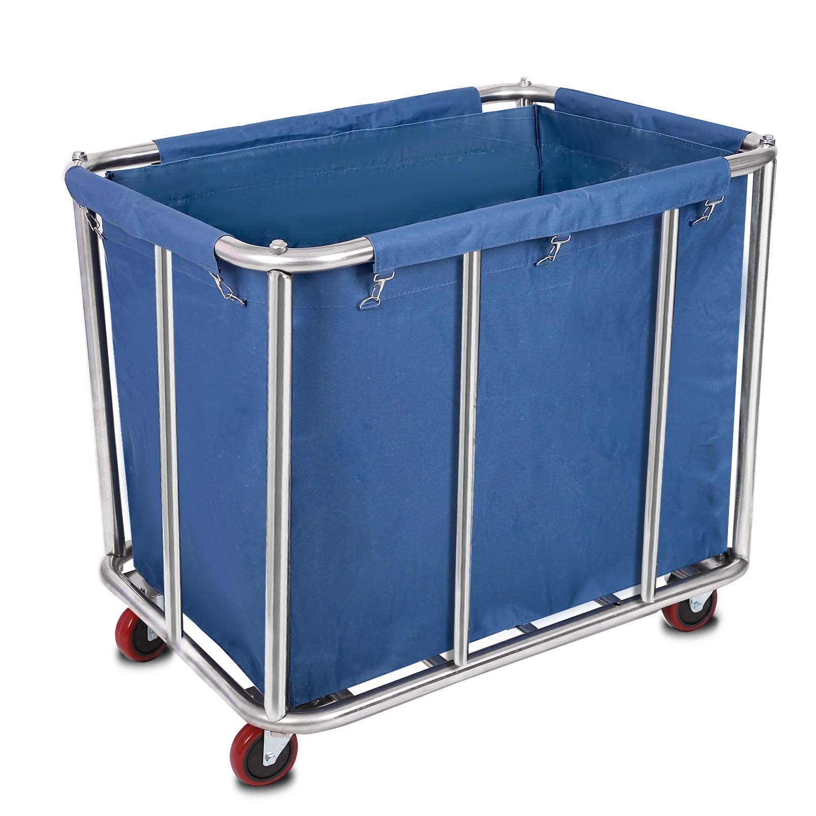 12 Bushels Laundry Cart Commercial/Home,Heavy Duty Large Stainless Steel Rolling Laundry Basket with Wheels，for Laundry Organizer and Storage,286LBS Load (12 Bushels - Blue - 10 Tubes)