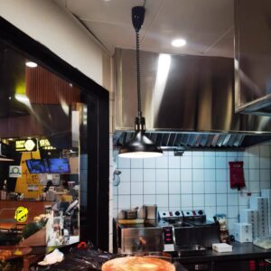 Hanging Food Heat Lamp Infrared Food Warmer Fry Heating Light 250W with Retractable Cord(Dia29cm(Black))