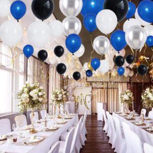 Blue Black White Silver Balloon Garland Arch Kit, 127PCS Royal Blue White Black Balloons Metallic Silver Balloons for Boy Birthday Baby Shower Out-Space Video Game Graduation Party Decoration