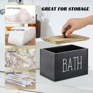 Rustic Tampon Storage Container for Bathroom, Decorative Bathroom Countertop Organizer Storage Box Tampons Organizer Holder, Wood 3 Compartments Cotton Swab Ball Qtip Container with Lid